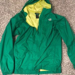 Kelly green north face rain jacket